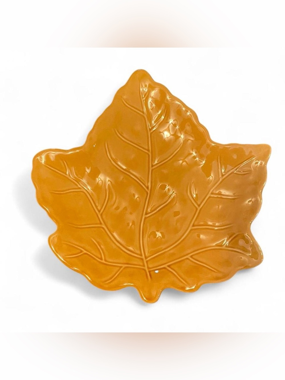 Harvest Mustard Yellow Leaf Plate Ceramic Microwave Dishwasher Safe Serving Tray